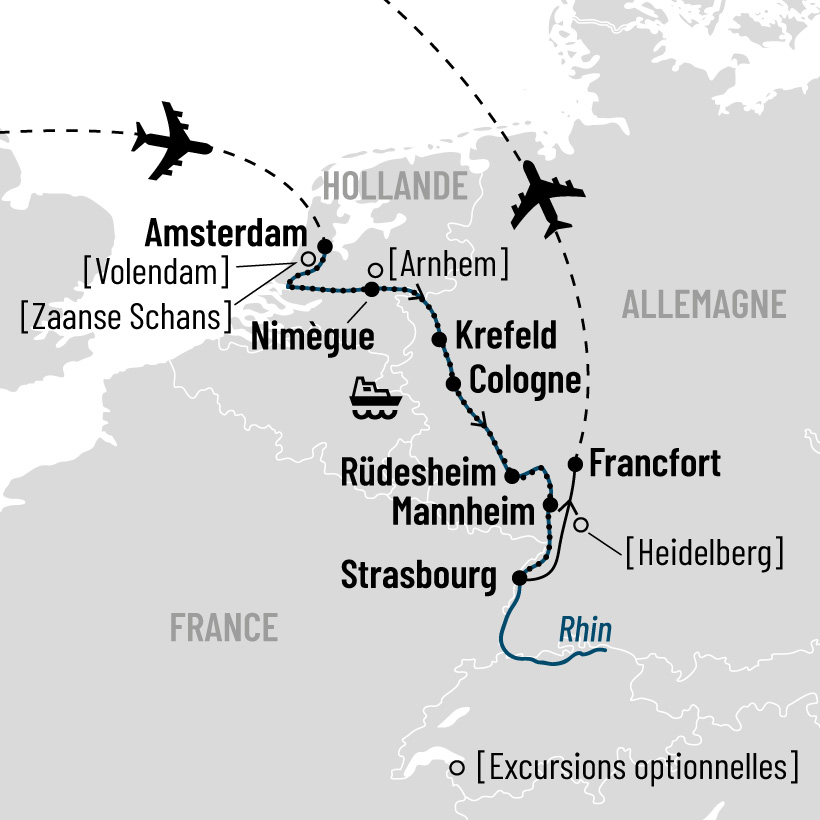 Croisière sur le Rhin de la Hollande à l'Allemagne