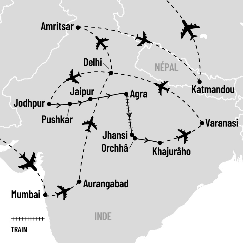 Inde, pays des Maharajas et Népal map