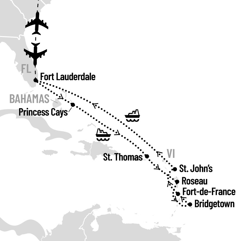 Croisière dans les Caraïbes du sud au départ de Fort Lauderdale map