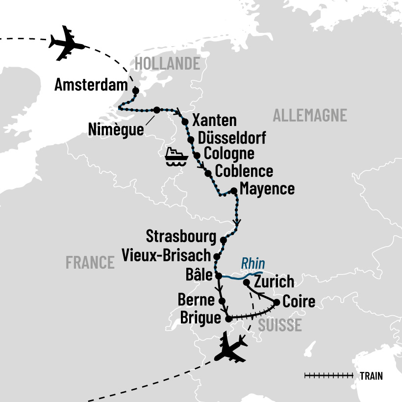 Croisière sur le Rhin romantique et train panoramique dans les Alpes suisses