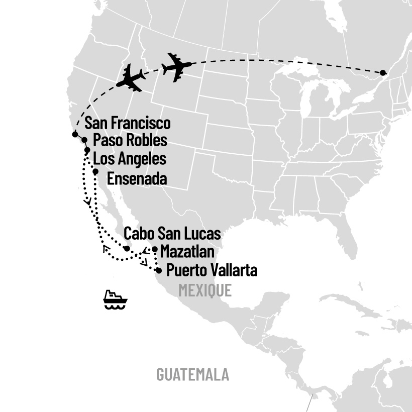 Circuit en Californie et croisière sur la Riviera Mexicaine map